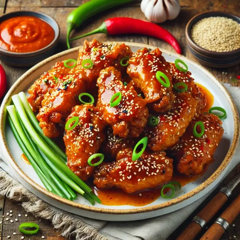 🌶️ Bang Bang Wings – A Sweet and Spicy Delight 🛒 Ingredients 🍗 2 lbs chicken wings, split into drumettes and flats 🌾 1/2 cup all-purpose flour 🥚 2 large eggs, beaten 🌽 1/2 cup cornstarch 🧂 Salt and pepper to taste 🌶️ 1/2 cup sweet chili sauce 🥄 1/4 cup mayonnaise 🍋 1 tablespoon fresh lime juice 🥄 1 tablespoon Sriracha or hot sauce 🌿 2 tablespoons chopped scallions (for garnish) 🥣 Sesame seeds (optional, for garnish) 🍳 Instructions Prepare the Wings: Preheat your oven to 400°F (200°C) or set up an air fryer. Season chicken wings with salt and pepper. Dredge them in flour, dip into beaten eggs, and then coat with cornstarch for extra crispiness. Cook the Wings: 3. Bake the wings on a wire rack over a baking sheet for 35–40 minutes, turning halfway through, until golden and crispy. Alternatively, air fry at 375°F for 20 minutes, shaking halfway. Make the Bang Bang Sauce: 4. In a small bowl, whisk together sweet chili sauce, mayonnaise, lime juice, and Sriracha. Adjust spice level by adding more Sriracha if desired. Toss and Serve: 5. Once the wings are cooked, toss them in the prepared Bang Bang sauce until evenly coated. 6. Garnish with chopped scallions and sesame seeds. Serve immediately. 💡 Tips and Variations 🍯 Honey Twist: Add a tablespoon of honey to the sauce for extra sweetness. 🌶️ Extra Crunch: Double dredge the wings for a thicker crust. 🧄 Garlic Lovers: Add minced garlic to the sauce for a bold flavor. 🕒 Make Ahead: Prep the wings and sauce separately, then toss just before serving. 🍹 Serving Suggestions Pair these wings with a crisp cucumber salad or celery sticks. A chilled beer or a refreshing lemonade makes an excellent accompaniment for a spicy kick. What Makes This Recipe Special Bang Bang Wings are a fusion of crispy, tender chicken and bold, tangy sauce that strikes the perfect balance of sweet and spicy. Perfect for game nights, parties, or as a dinner treat, these wings will quickly become a favorite for anyone who loves bold flavors with a touch of heat.