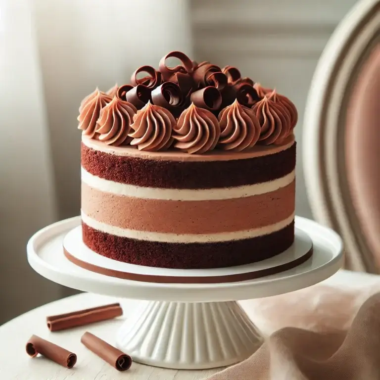 A slightly lighter Mahogany Cake featuring layers of moist chocolate cake with a creamy chocolate frosting